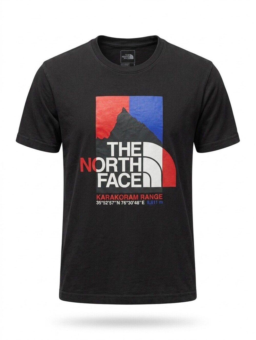 The North Face Karakoram Range Graphic T Shirt Mens S Black Red Blue Mountain VG